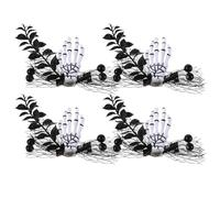 LIFKOME 4Pcs Halloween Skull Hand Hair Clips with Black Spider Web Mesh, Skeleton Zombie Barrettes Punk Hair Accessories for Women Halloween Party Headpieces