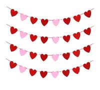 LIFKOME 4pcs Lover's Day Decorative Banner Pink and Red Heart Garland Hanging Party Wall Decoration for Wedding Anniversary and Home Celebration
