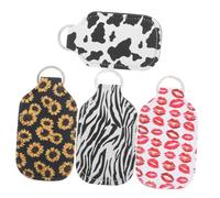 LIFKOME 4pcs Portable Travel Bottle Keychain Holders Cute Cow Print Hand Sleeve Pouch with Zebra Lip Print Sunflower Patterns Lightweight Perfume Bottle Cover for Easy Carry