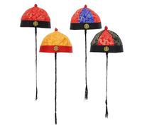 LIFKOME 4pcs Qing Dynasty Costume Hat Braid Retro Chinese Royal Emperor Hat for Stage Performance Props Traditional Asian Drama Headdress
