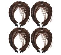 LIFKOME 4pcs Synthetic Fringe Braided Hair Headband Wigs for Women Lightweight Breathable Front Bangs Extensions Hairpiece Topper Stable Non-slip Gray Hair Concealment