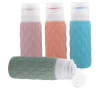 LIFKOME 4pcs Travel Silicone Bottles with Storage Bag Leak-resistant Squeeze Containers for Toiletries Cosmetics Skincare Portable Refillable Travel Toiletry Bottles in Navy Blue Olive