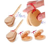 LIFKOME 4pcs Wooden Castanets Set for Babies and Adults Handheld Percussion Musical Instruments with 2 Castanets Suitable for Early Education and Music Role Play