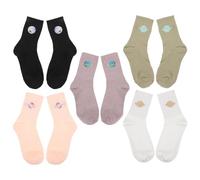 LIFKOME 5 Pairs Women S Breathable Cotton Tube Socks with Planet Embroidery Soft Comfortable Fashion Socks in Black White Pink Green and Light Purple for Everyday Wear