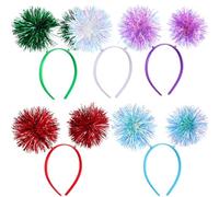 LIFKOME 5 Pcs Pom Pom Headbands Glitter Hair Bands Bright Colors White Red Purple Green Blue Birthday Party Headbands for Adults Carnival Hair Accessories