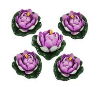 LIFKOME 5Pcs Artificial Lotus Flowers Half Open Purple Floating Lotus Ornaments for Garden Decoration Weather Resistant Fake Lily Pads Simulated Water Plant