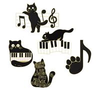 LIFKOME 5pcs Black Cat Jewelry Brooch Pin Alloy Adorable Music Notes Clip on Clothes Backpack Pins for Special Occasions