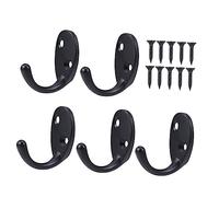 LIFKOME 5pcs Black Zinc Alloy Wall Hooks with Screws Coat and Towel Hangers for Bathroom Toilet Dressing Strong Screw Mounted Clothes Hanging Hooks