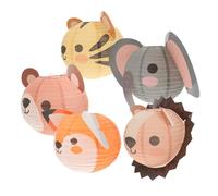 LIFKOME 5pcs Cartoon Animal Paper Lanterns Jungle Theme Folding Decorations for Birthday Party with Sturdy Iron Frame Easy Assembly Cheerful Festival Hanging Ornaments