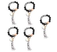 LIFKOME 5pcs Key Chain Bracelet Frosted Wood Beads Stylish Silicone Key Ring Detachable Tassel for Home Decor and Hands Convenience
