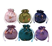 LIFKOME 6 Pcs Vintage Embroidery Jewelry Bag Brocade Drawstring Pouch Fillet Fruit Style Chinese Style Easy Open Close Keep Things Safety for Birthday Party Color