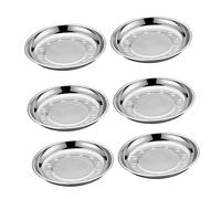 LIFKOME 6 Piece Stainless Steel Plates Set 18cm Deep Round Trays for BBQ/Picnic/Camping Dishwasher-Safe Mixing Salad and Fruit Holders Rust-Resistant Silver Platters Party Serving Dishes
