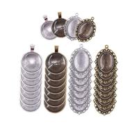LIFKOME 64pcs Round Oval Pendant DIY Jewelry Accessories for Necklace Bracelet Keychain Crafts Metal Charms with Antique Green Silver and Glass Elements Box-packed for Creative Handmade