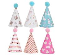 LIFKOME 6Pcs Adorable Birthday Party Hats with Pom Poms Fun Caps for Adults for Celebrations Memorable Photo Props Assorted Styles