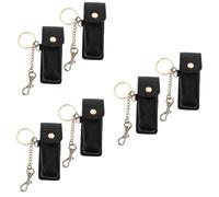 LIFKOME 6pcs Black Key Chain Lipstick Holder Pouch Pu Material Compact Lip Balm Organizer for Daily Carry for Makeup