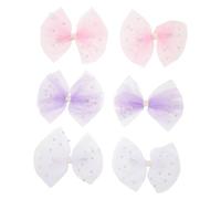 LIFKOME 6pcs Girl Sequin Bow Hair Clips Soft Tulle Elastic Snap Pins for Newborn Pink White Purple Hair Barrettes for Summer Beach Travel