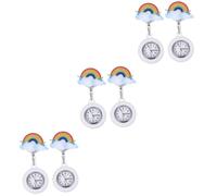LIFKOME 6pcs Luminous Retractable Nurse Pocket Watch Movement Clip Design Rainbow Pattern for Medical Professionals Convenient and Durable Fob Watch