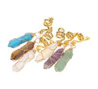 LIFKOME 6pcs Natural Stone Hair Jewelry for Braids Women Wire Wrapped Hexagonal Pendant Dreadlock Accessories Stylish Hair Rings for Casual and Formal Events