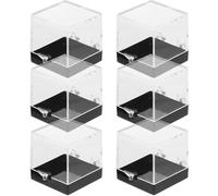 LIFKOME 6Pcs Transparent Mineral Specimen Display Storage Boxes Clear Rock Showcase Cases with Black Base for Collectibles Desktop Protection