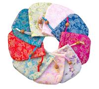 LIFKOME 9pcs Blue Brocade Satin Drawstring Bags for Wedding Candy and Trinket Storage, Portable Gift Pouches with Long-time Use for Party Favour Packing