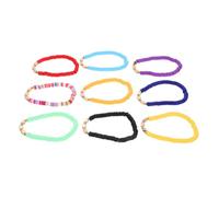 LIFKOME 9pcs Boho Multilayer Stackable Bracelets Set Colorful Polymer Clay Heart Beaded Stretch Jewelry for Women Holiday Summer Beach Wear