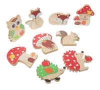 LIFKOME 9pcs Wooden Hand Carved Cartoon Mushroom Animals Figurines Small Decorative Sculpture for Desktop Shelf Display Indoor Garden Ornament