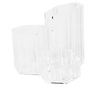 LIFKOME Acrylic Makeup Brush Storage Container with Flip Lid and White Pearl Fill Transparent Cosmetic Organizer Bucket for Convenient Makeup Brush Holder