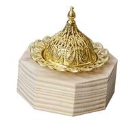 LIFKOME Black Wood Octagon Incense Holder with Gold Metal Inlay Backflow Aromatherapy Burner for Home and Office Mini Hollow Carved Desktop Censer for Stick and Incense