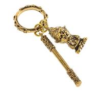 LIFKOME Brass Monkey Statue Keychain with Stick Zodiac Charm Lucky Car Keyring and Backpack Pendant Decorative Chinese Mythology Collectible for Wallet Handbag and Car Accessories