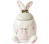 LIFKOME Bunny Shape Ceramic Storage Jar with Lid Kitchen Canister for Loose Leaf Tea Tea Bags Cookies Candy and Dry Food Decorative Rabbit Jar for Pantry Shelf
