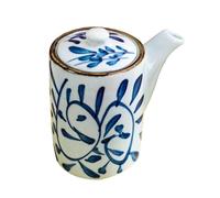 LIFKOME Ceramic Soy Sauce Bottle, Decorative Underglaze Condiment Pot with Dustproof Lid, Dishwasher Safe for Restaurant Buffet Table Spice Containers