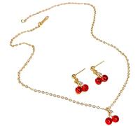LIFKOME Cherry Pendant Necklace and Dangle Earrings Set Fruit-themed Jewelry for Women Sweet and Fresh Design Elegant Red Garnet Color Lightweight and Comfortable Jewelry Set for Daily