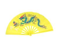 LIFKOME Chinese Kung Fu Tai Chi Folding Hand Fan Plastic Performance Fan for Martial Arts Dance Smooth Hinge Easy Open Yellow Dragon Design Suitable for Summer Cooling and Festival