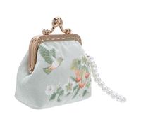 LIFKOME Chinese Traditional Embroidered Clutch Purse for Women Small Floral Makeup Bag with Double Clasp Lock Brocade Fabric Change Wallet with Simulated Pearl Trim Versatile Travel Coin
