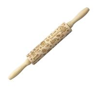 LIFKOME Christmas Pattern Wooden Rolling Pin for Baking Solid Wood Dough Roller Pin with Classic Engraved Design Home Kitchen Pastry Cookie Pizza and Dumpling Tool