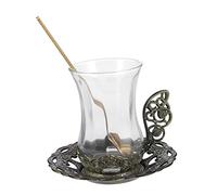 LIFKOME Coffee with Design Use Simple with Lines Beautiful Restaurant and Vintage Cup Set Saucer Spoon, Easy to Clean Aluminum Alloy and Glass Teacup Protecting for Home Desktop