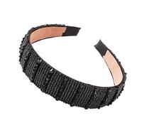 LIFKOME Crystal Wedding Headband for Women Stylish Broadside Beaded Hair Hoop Chic Wide Hair Accessory for Brides Bridesmaids Parties Elegant Black Hairband