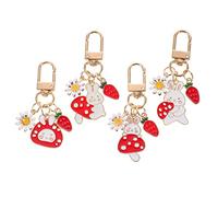 LIFKOME Cute Mushroom Bunny Keychain Set 4pcs Adorable Rabbit Accessories for Girls Creative Cartoon Keychains for Backpacks and Purses Strawberry Design