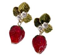 LIFKOME Dainty Strawberry Earrings for Teen Playful Fruit Studs with Leaf Design Lightweight Fashion Jewelry for Women Spring Summer Cute Accessory