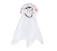 LIFKOME Day Dead Headband with Rose Floral Crown and White Long Veil Halloween Party Headpiece for Women and Gothic Costume Accessory with Bloodstain Detail