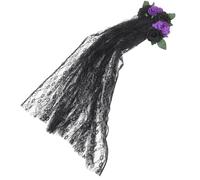 LIFKOME Day of The Dead Headband with Long Lace Veil, 5pcs Set (3 Black, 2 Purple) Floral Halloween Party Accessory Cosplay Hair Hoop for Costume and Performance