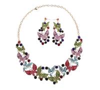 LIFKOME Diamond-in Banquet Accessories Bridal Accessories Women's Statement Necklace Wedding Necklace Butterfly Crystal Earrings Crystal Jewelry for Women Alloy