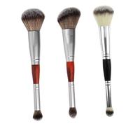 LIFKOME Double-head Eyeshadow Makeup Brush 3pcs Set Blush and Highlight Brushes Silver and Red Wooden Handles for Professional Face Makeup Application