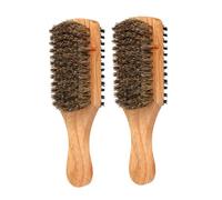 LIFKOME Double-sided Wooden Beard Brush 2pcs Medium with Boar Bristles for Short Beard Grooming and Styling, Finger Ring Mustache Brush for Men Travel and Daily Use