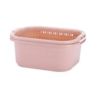 LIFKOME Double Vegetable Drying Basket with Fast Drainage Thickened Load Bearing Design Fruit Storage Basket for Kitchen Safe Material Pink Creative Style for Daily Use and Easy Storage
