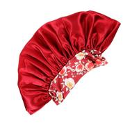 LIFKOME Elastic Satin Sleeping Cap for Curly Hair with Wide Brim Soft Polyester Bonnet for Braids and Hair Weave Snug Fit Sleep Bonnet for Beauty Washing and Home Use Wine Red