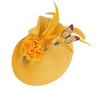 LIFKOME Elegant Yellow Straw Hat Headpiece for Bride with Butterfly Fascinator, Fabric Material, Not Easy to Fade, for Tea Party and Wedding Accessories