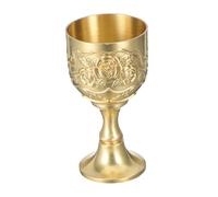 LIFKOME Embossed Retro Metal Wine Goblet Small Copper Vintage Whiskey Cup with High Stem for Home Bar Party Celebrations Decorative European Style