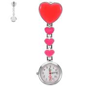 LIFKOME Fashion Luminous Four Heart Design Nurse Hanging Watch for Doctors and Nurses Pocket Clip Medical Chest Watch with Night Glow Hands for Hospital Clinic Decoration Rosy