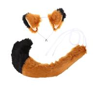 LIFKOME Fox Ears and Tail Set, Decorative Animal Ear Headband with Faux Fur Tail for Festivals and Costume Parties, Black and Camel Colors, Lightweight Hair Accessory for Women and Adults